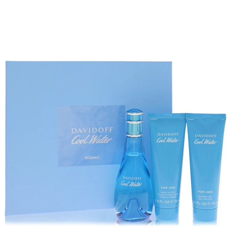 Cool Water by Davidoff Gift Set 3.4 oz Eau De Toilette Spray 2.5 oz Body Lotion 2.5 oz Shower Gel for Women